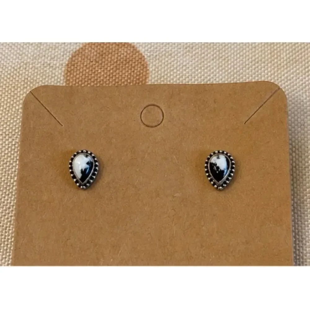 White Buffalo Teardrop Stud Earrings Sterling Silver |Petite Western Earrings